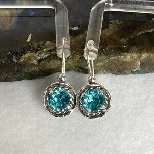 Noa Zuman Sterling Silver 925 Round Aqua Blue Dangle Drop Earrings